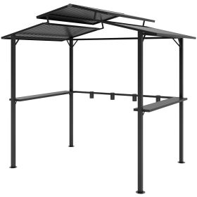 Outsunny 8 x 5ft Hardtop Grill Gazebo with Double Metal Roof, 2 Side Shelves and 4 Cup Holders for Patio Backyard Lawn Deck