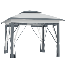 Outsunny 12x12 Pop Up Gazebo Sun Shade Instant Folding with Mesh Sidewall Netting, 3-Level Adjustable Height and Storage Bag, Gray