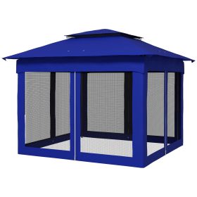 Outsunny 11 x 11 Pop-Up Canopy Gazebo Outdoor Patio Event Tent with Zipper Netting,Carry Bag, UV Protection for Backyard & Garden, Blue
