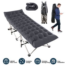 1Pc Folding Camping Cot Portable Sleeping Camping Bed Collapsible Travel Camp Cots Guest Bed Cot With 2-Sided Soft Pad 440LBS Max Load (Color: Black)