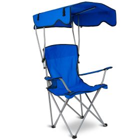 1Pc Foldable Camping Chair With Canopy Cup Holder 330LBS Max Load Folded As A Carry Bag Fedex Shipping (Color: Blue)