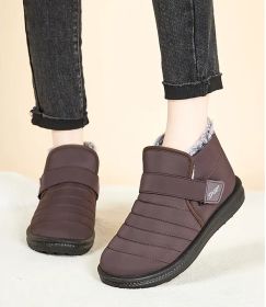 New lightweight cotton shoes women's shoes elderly shoes plus velvet women's short boots snow boots casual walking shoes (Color: Brown, size: 40)