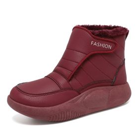 Winter new large cotton mother shoes elderly snow boots women plus cashmere warm cotton shoes casual shoes 35-41 size (Color: Wine Red, size: 39)