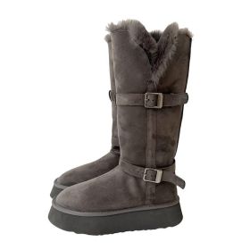 Winter warm snow boots women's new thick soles increase warm and pile thick long cotton shoes (Color: Grey (long tube), size: 36)