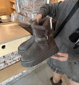 Winter warm snow boots women's new thick soles increase warm and pile thick long cotton shoes (Color: Grey (short tube), size: 37)