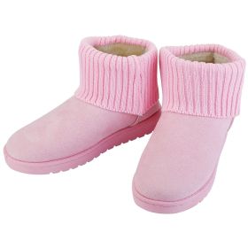 Women Lady Snow Boots Suede Mid-Calf Boot Shoe Short Plush Warm Lining Shoes w/ Anti-slip Rubber Base Knitting Design (Color: Pink, size: 6)