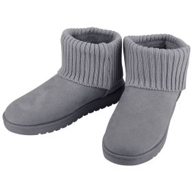Women Lady Snow Boots Suede Mid-Calf Boot Shoe Short Plush Warm Lining Shoes w/ Anti-slip Rubber Base Knitting Design (Color: Grey, size: 9)
