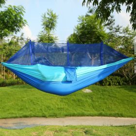 2 Persons Hammock 600LBS Max Load with Mosquito Net Outdoor Hiking Camping Hommock Portable Nylon Swing Hanging Bed (Color: Blue)