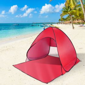 Pop Up Beach Tent Shade Shelter Anti-UV Automatic Pop Up Waterproof Tent Canopy for 2/3 Man with Net Window Storage Bag (Color: Red)